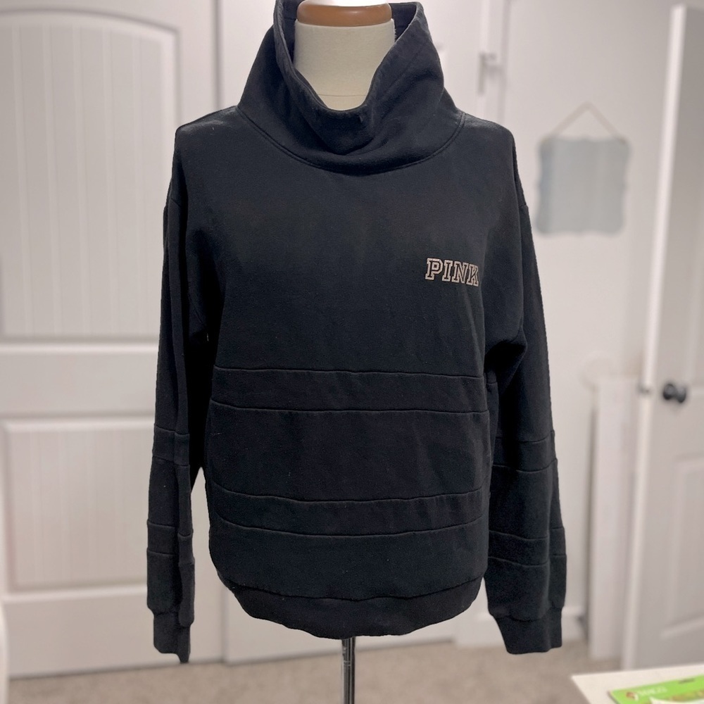 PINK - Cowl Neck Sweatshirt - Black - Small